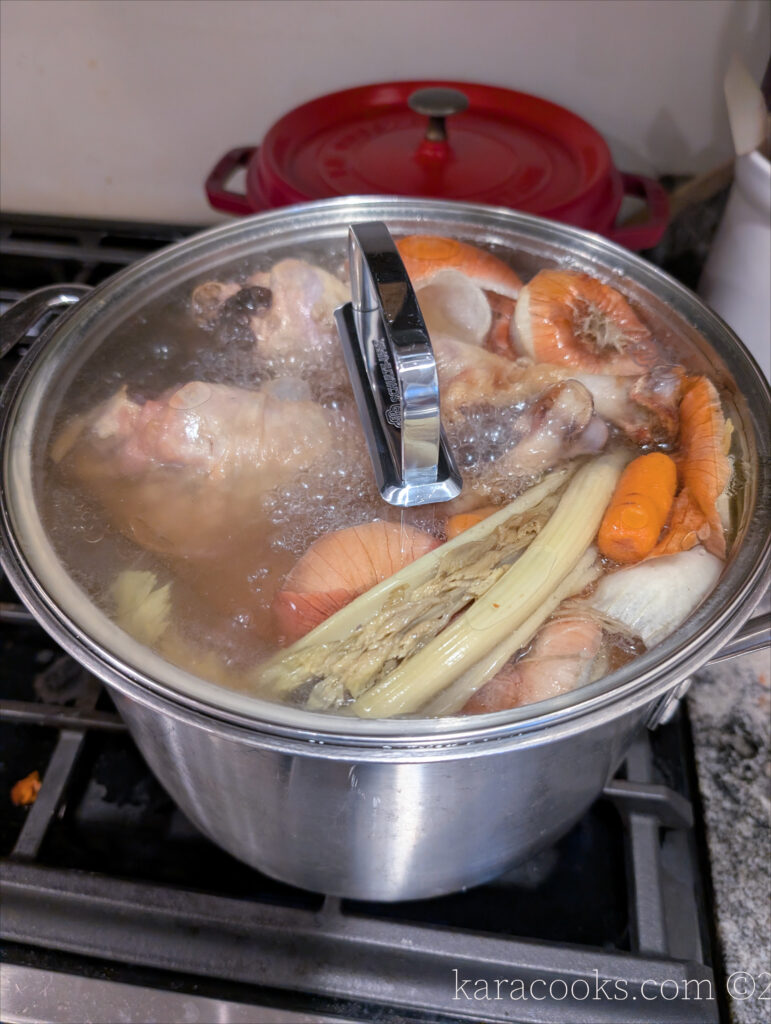 A gallery of Thanksgiving images. The set table, ratatouille, deviled eggs, pecan cheeseball, sous viding turkey, sauteing mushrooms and onions, apple pie filling, turkey stock cooking. 